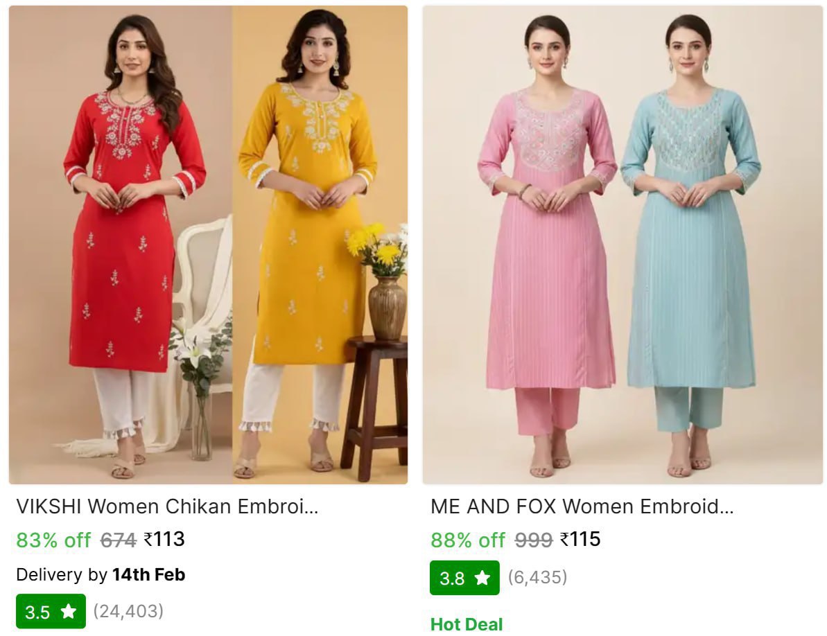 Women Chikan Embroidery Kurta 113 115