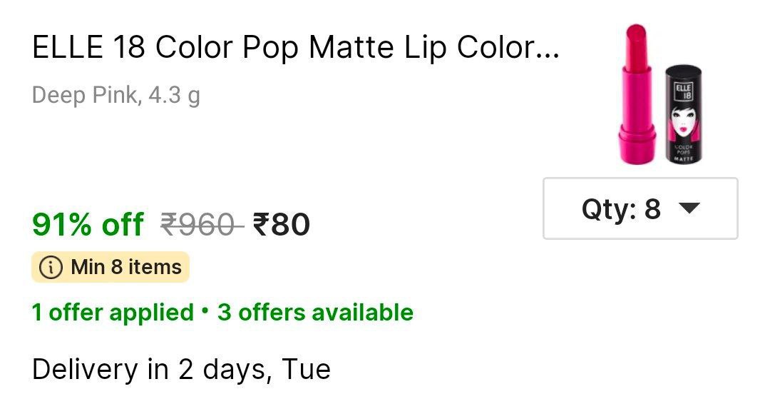 Elle18 Pack Of 8 Lipstick 80