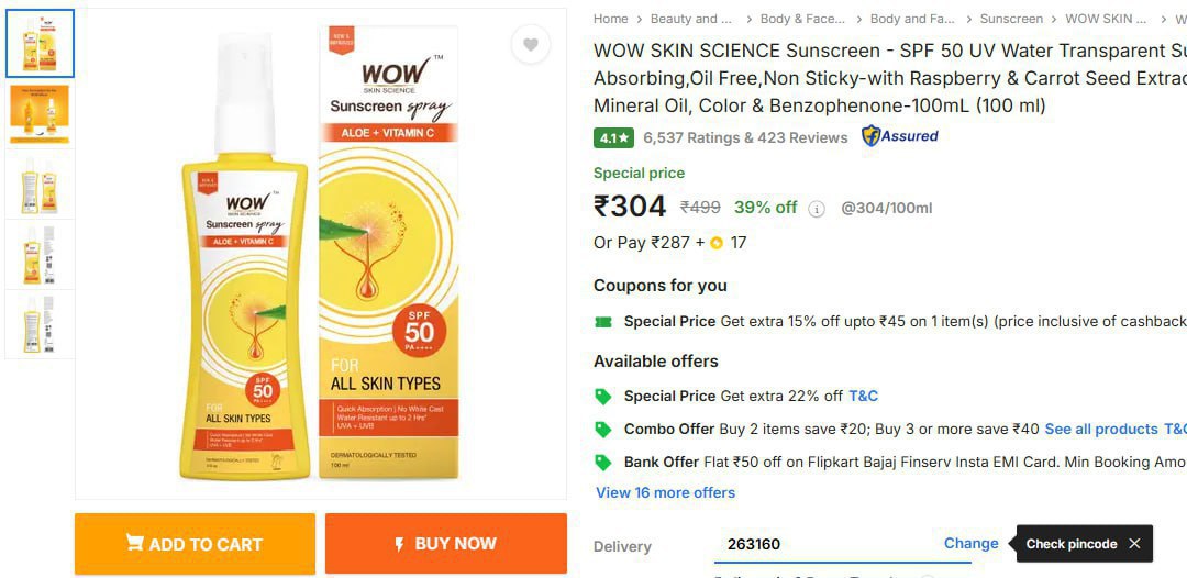 Wow Spf Sunscreen 100g 304