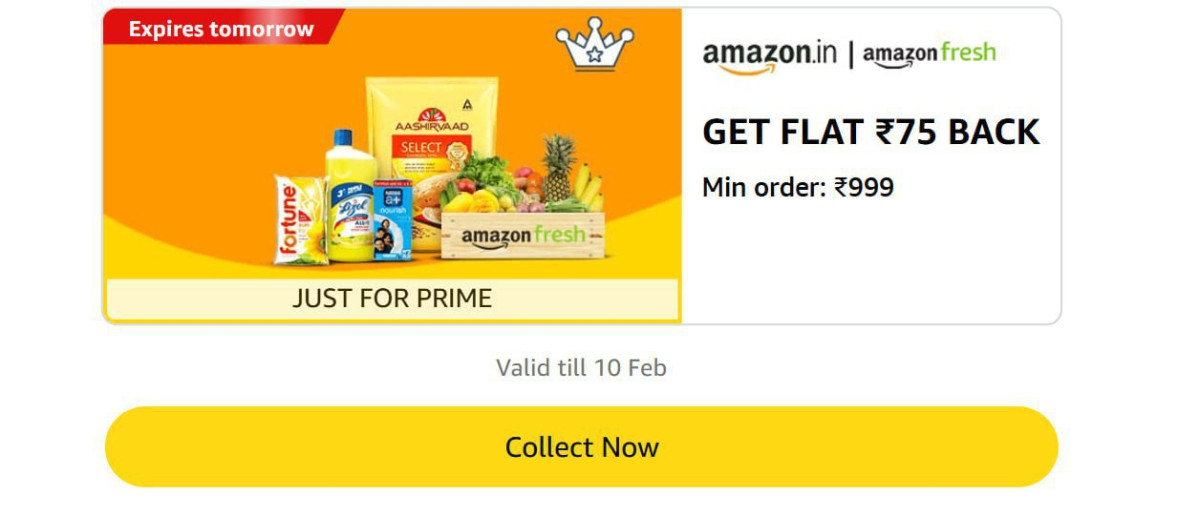 Amazon Fresh Flat 75 Cashback On 999 Collect