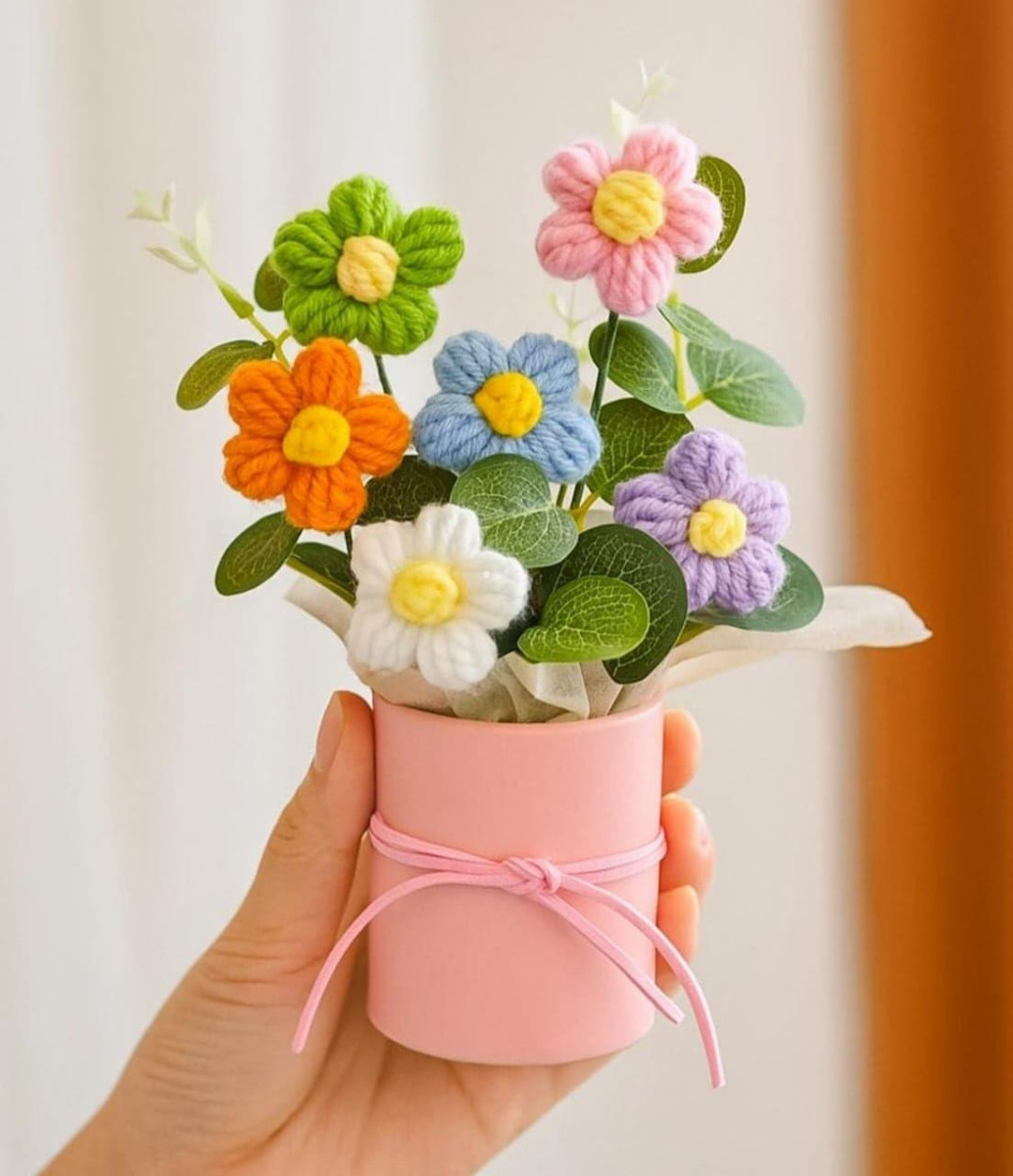 Vrb Dec 1pcs Artificial Crochet Flower Bouquet Artificial Flowers Bunch 249