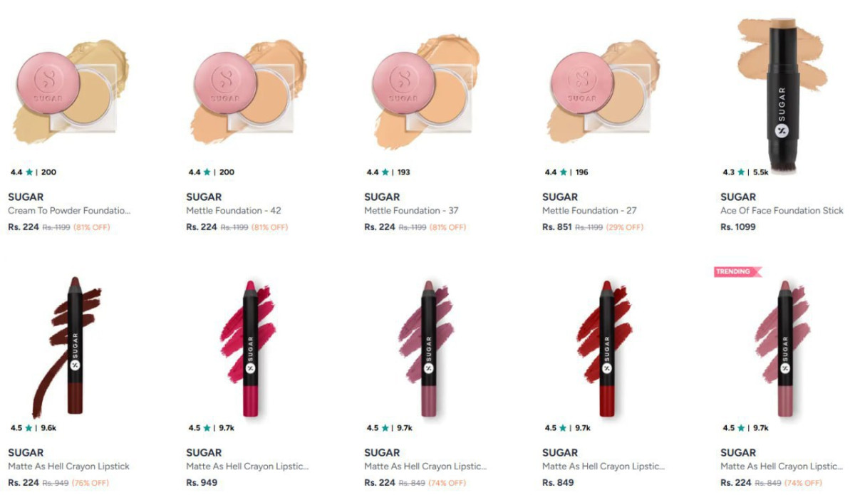 Sugar Cosmetics Products From 224