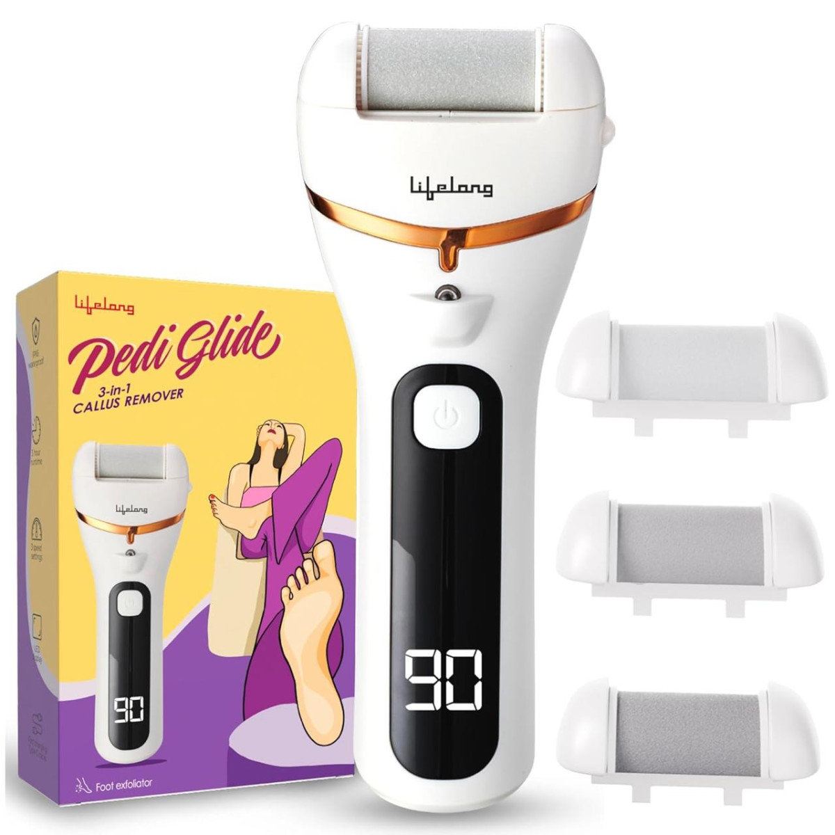 Lifelong Pediglide 3-in-1 Callus Remover Electronic Foot Scrubber For Dead 