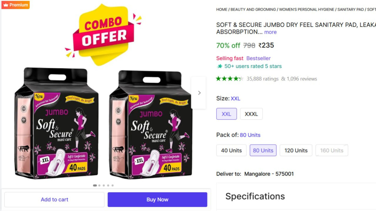 Xxl Size Sanitary Pads Combo (set Of 80) Pads 235