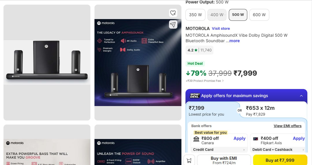Motorola 500 W Bluetooth Soundbar System 7999