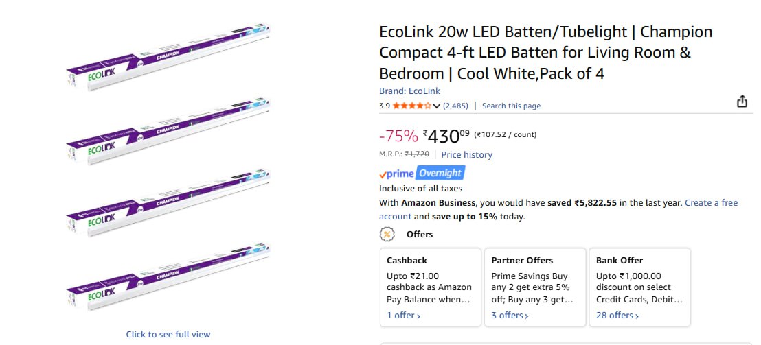 Ecolink 20w Led Batten Pack Of 4 430