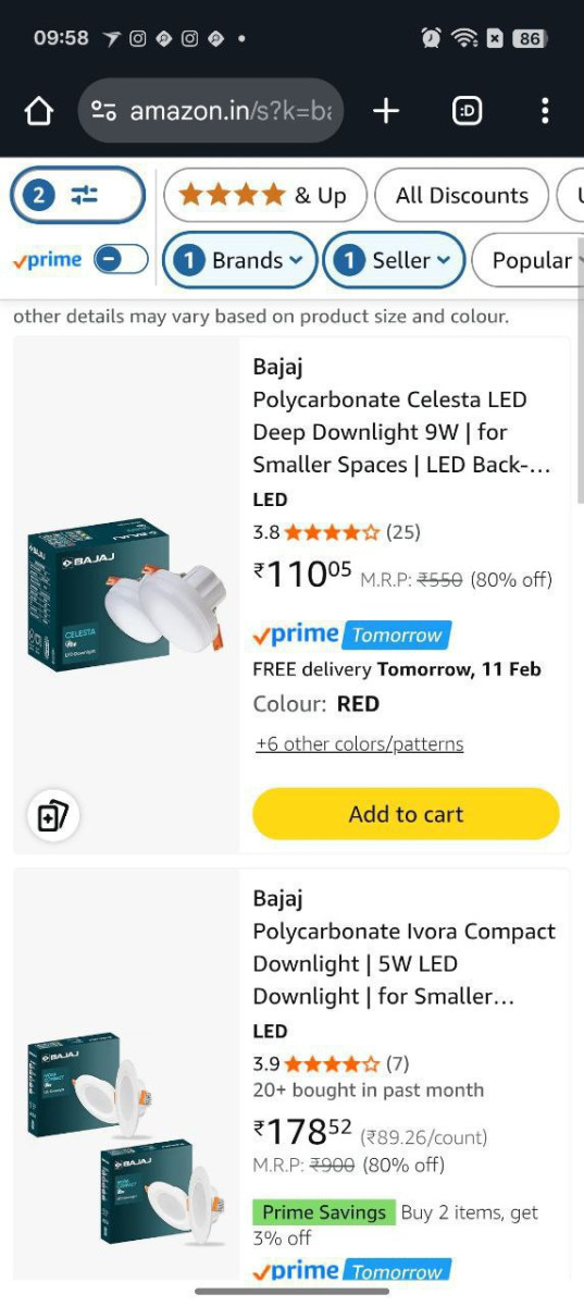 80 On Bajaj Led Downlights