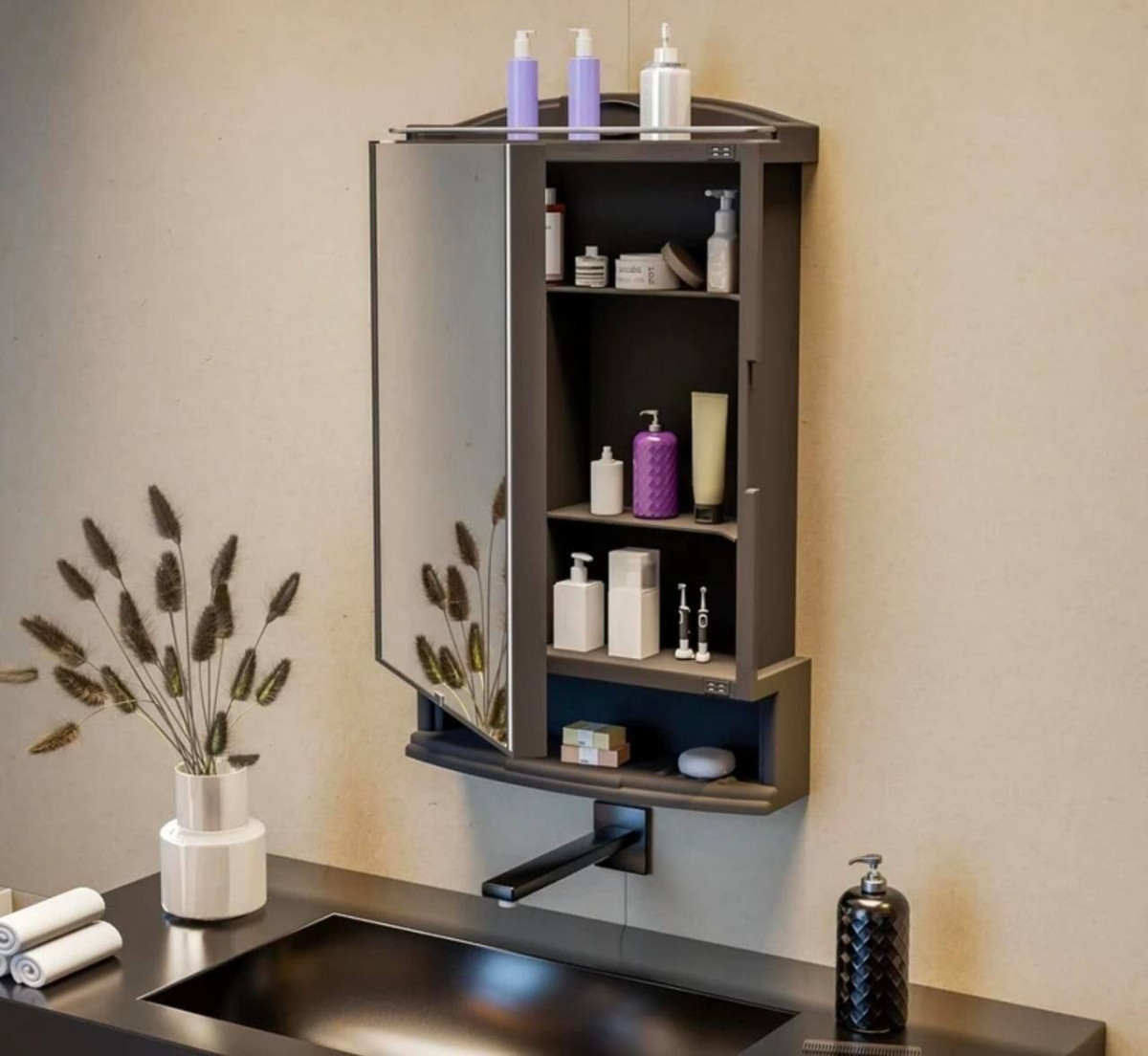 Wall Mounted Storage Cabinet With Mirror At Bathroom At 758