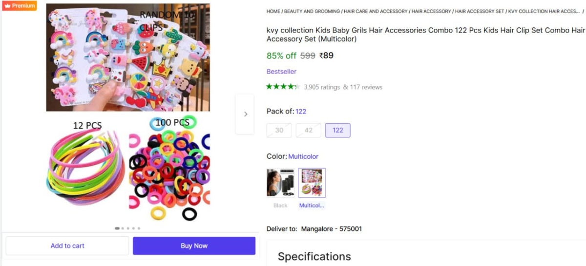Shopsy Kids Baby Grils Hair Accessories Combo 122 Pcs (multicolor) 89