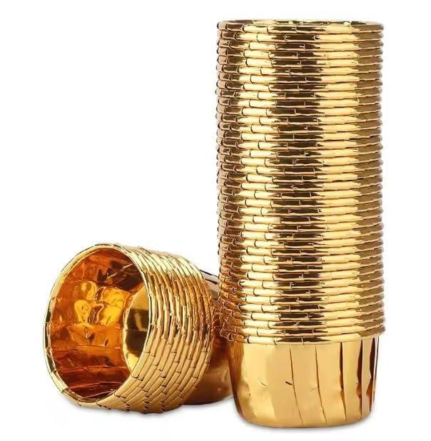 Disposable Cupcake Liners Gold Aluminum Foil Baking Cups 3 5oz 100ml 50 Pie