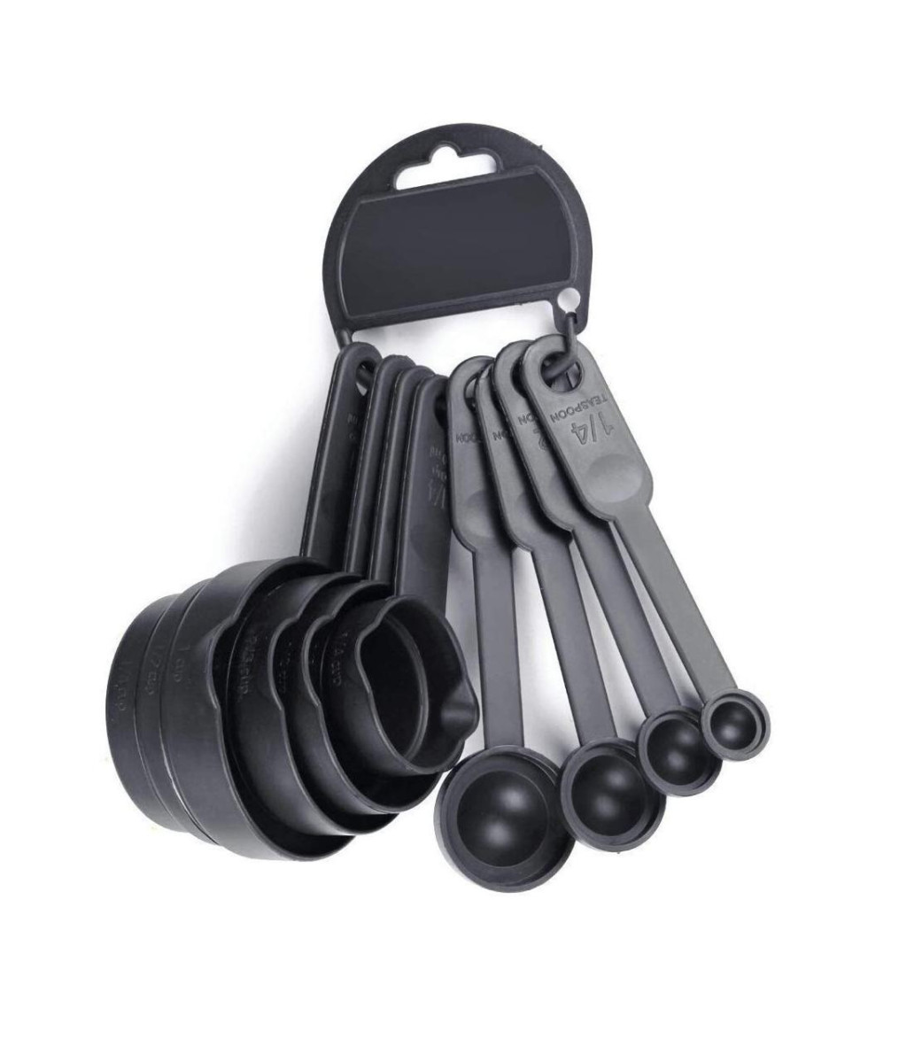 E-cosmos Plastic Measuring Spoon And Cup Set 8-pieces (black Pack Of 1) 98