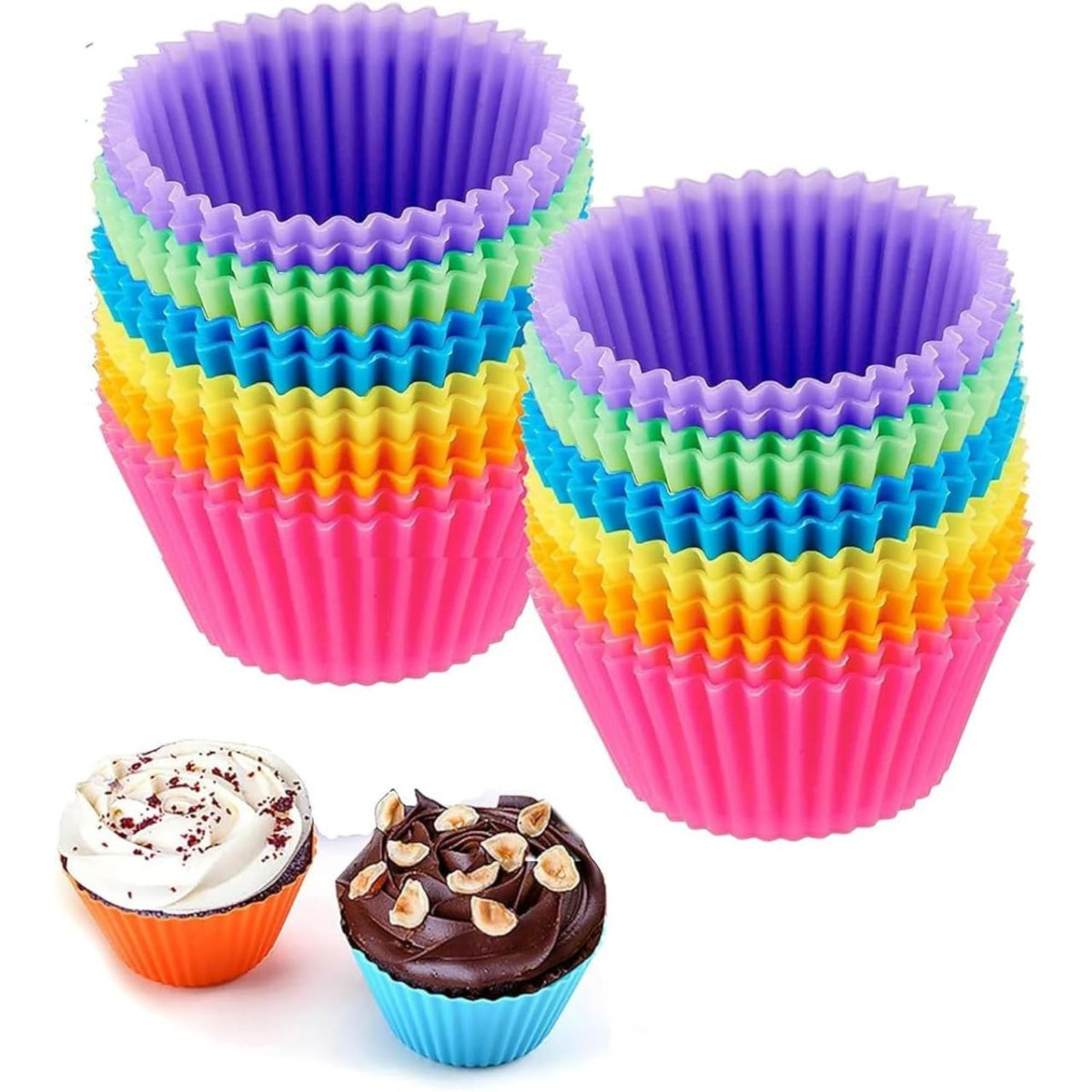 Curated Cart Silicone Cupcake Mould - 12 Pack Reusable Non-stick Muffin Lin