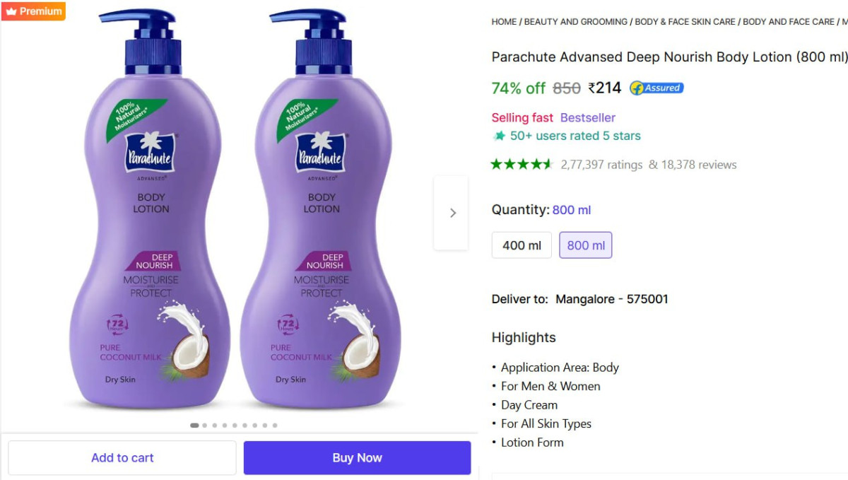 Parachute Body Lotion (800 Ml) 214