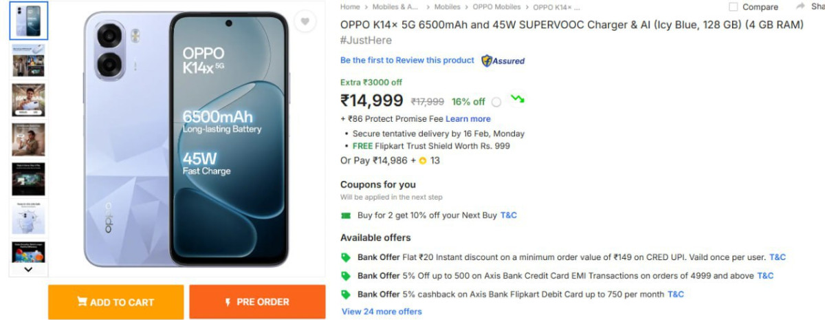 Flipkart Oppo K14x Alert Grab The Powerful Oppo K14x At A Crazy With Upi An
