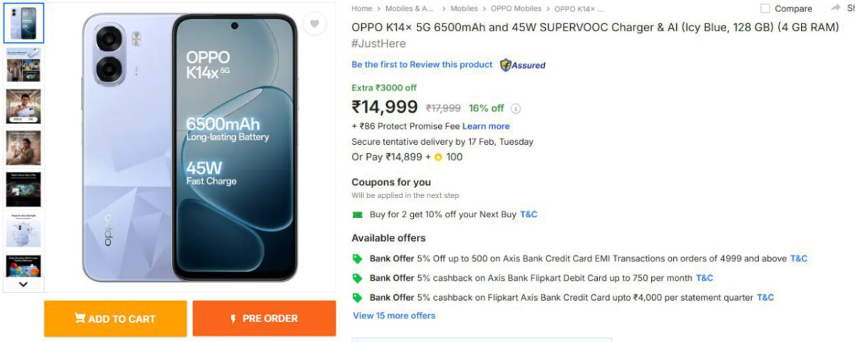 Sale Live Oppo K14x 5g 4gb 128 Gb At 12020 6gb 128gb At 13920 Apply Rs 500 