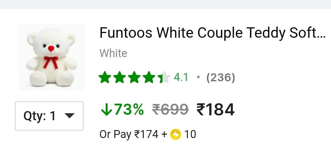 Grab Funtoos White Soft Teddy Bear 184