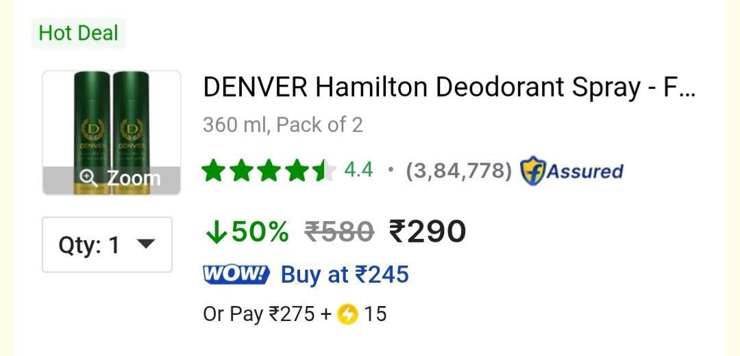 Lowest Denver Deodorant (pack Of 2 180ml) 290more 70 More Deals Click Here 