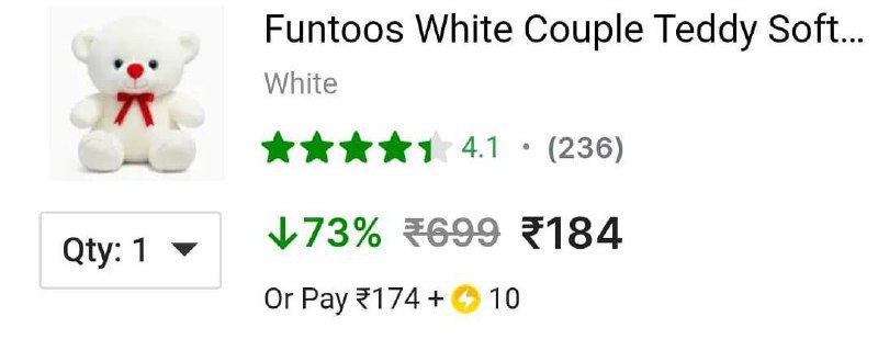 Funtoos White Soft Teddy Bear 184