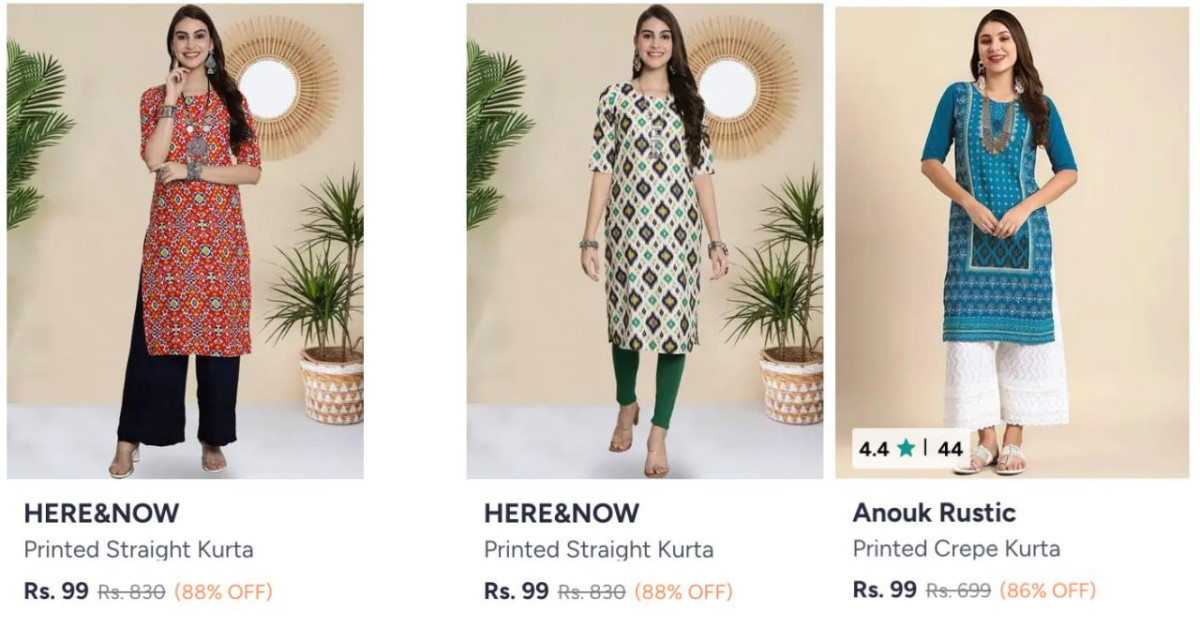 Myntra Loot Women Kurta At Flat 99