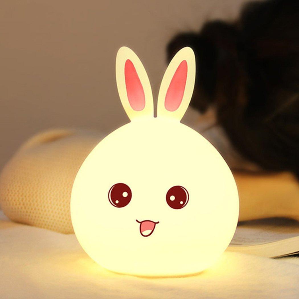 One94store Silicone Rabbit Night Light Usb Rechargeable 7-color Led Lamp Wi
