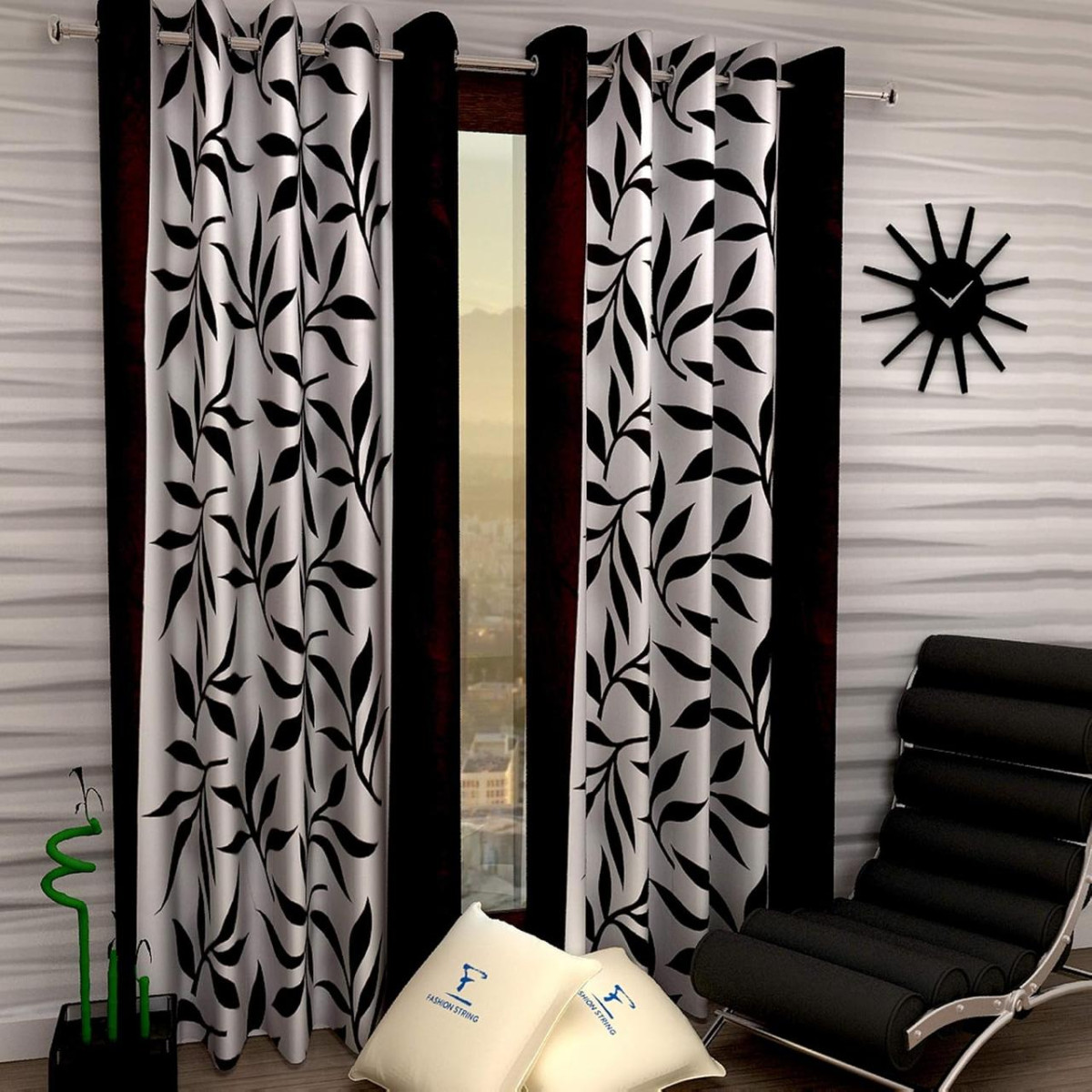 Fashion String Polyester 2 Pieces Window Curtain Set 5 Feet Long Brown 268