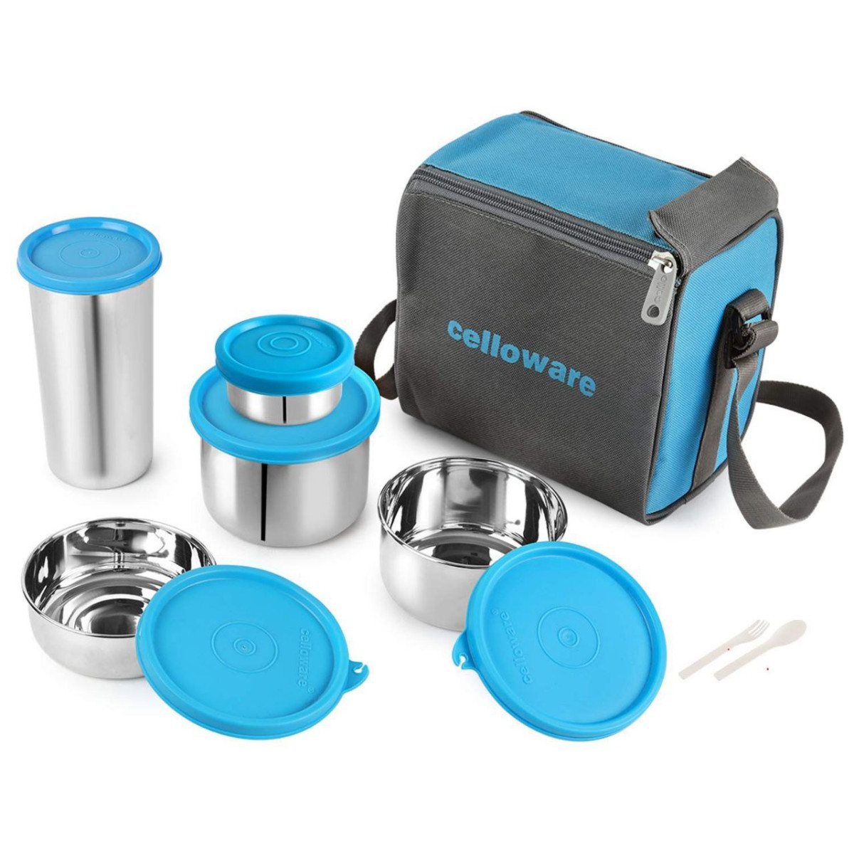 Cello Steelox Stainless Steel Lunch Box Set Of 5 With Bag