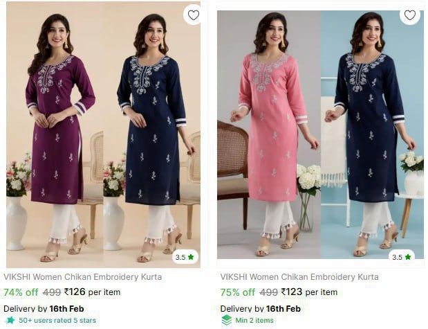 Women Chikan Embroidery Kurta 123 – Best Price in India