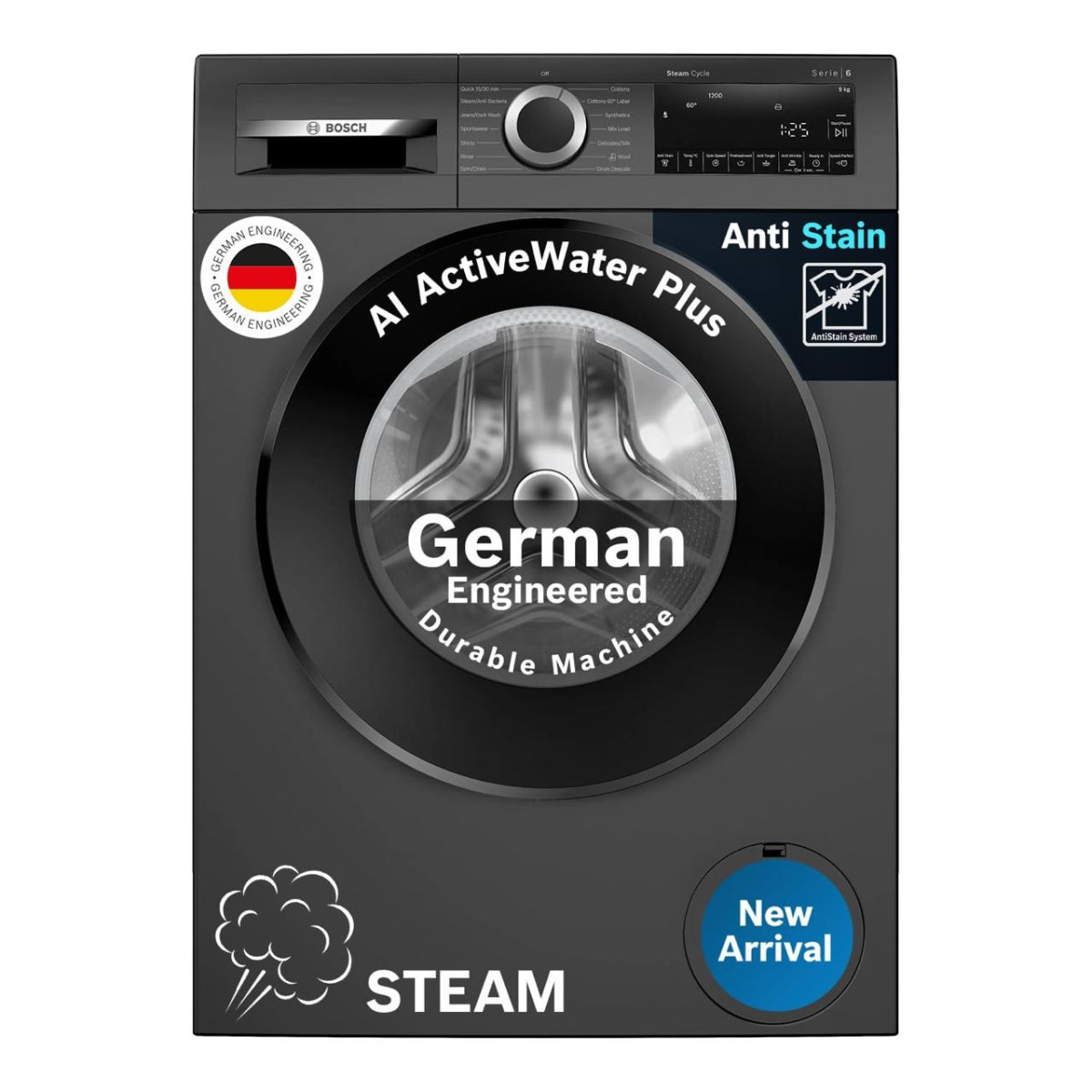 Bosch 9 Kg 5 Star Anti Stain Ai Active Water Fully Automatic Front Load Was