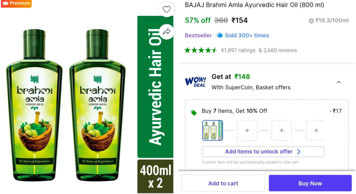 Bajaj Amla Hair Oil (800ml) At 154 – Best Price in India