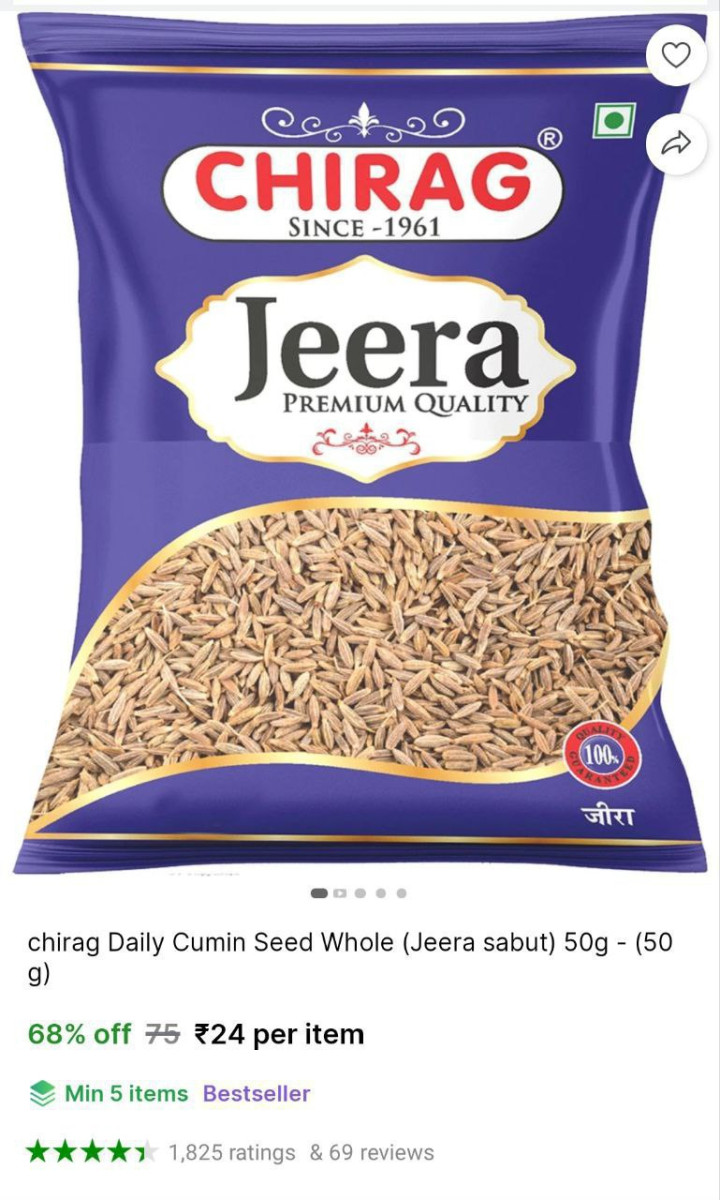 Chirag Cumin Seed Whole 50g 24more Spices - Check Min Buy Quantity – Best P