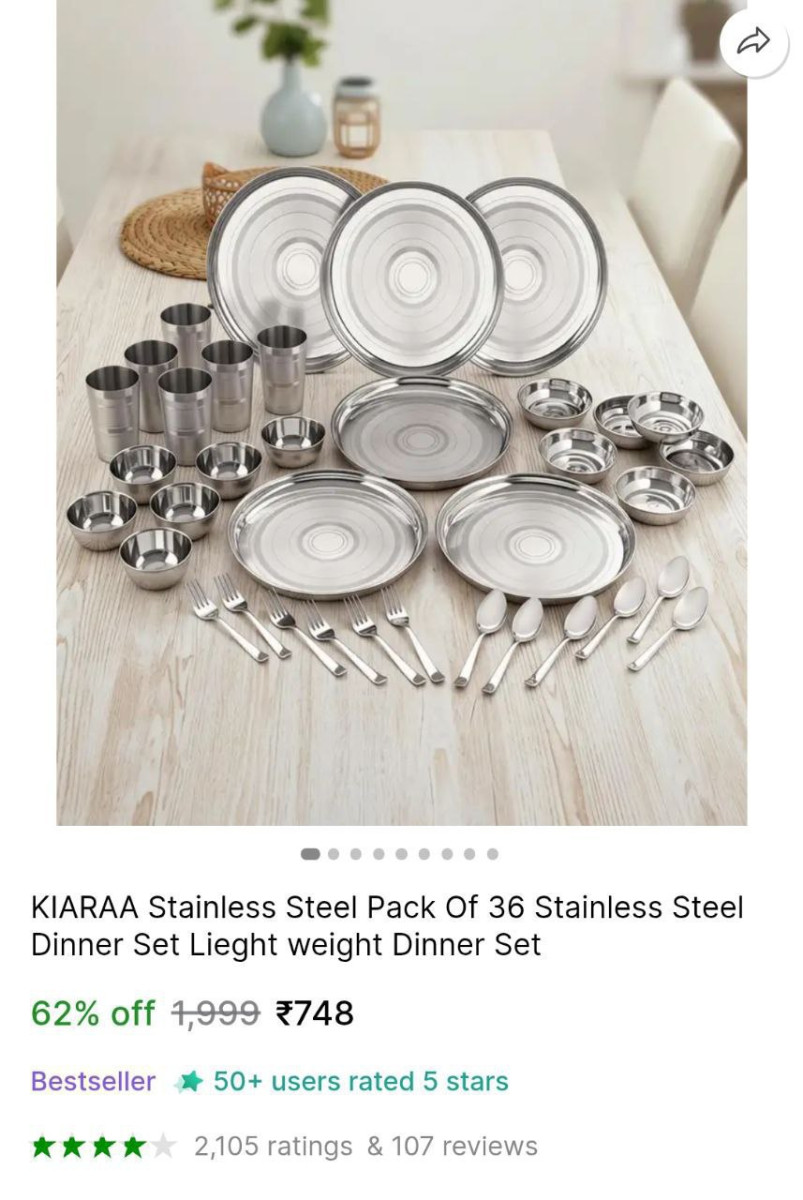Stainless Steel Pack Of 36 Dinner Set 748 – Best Price in India