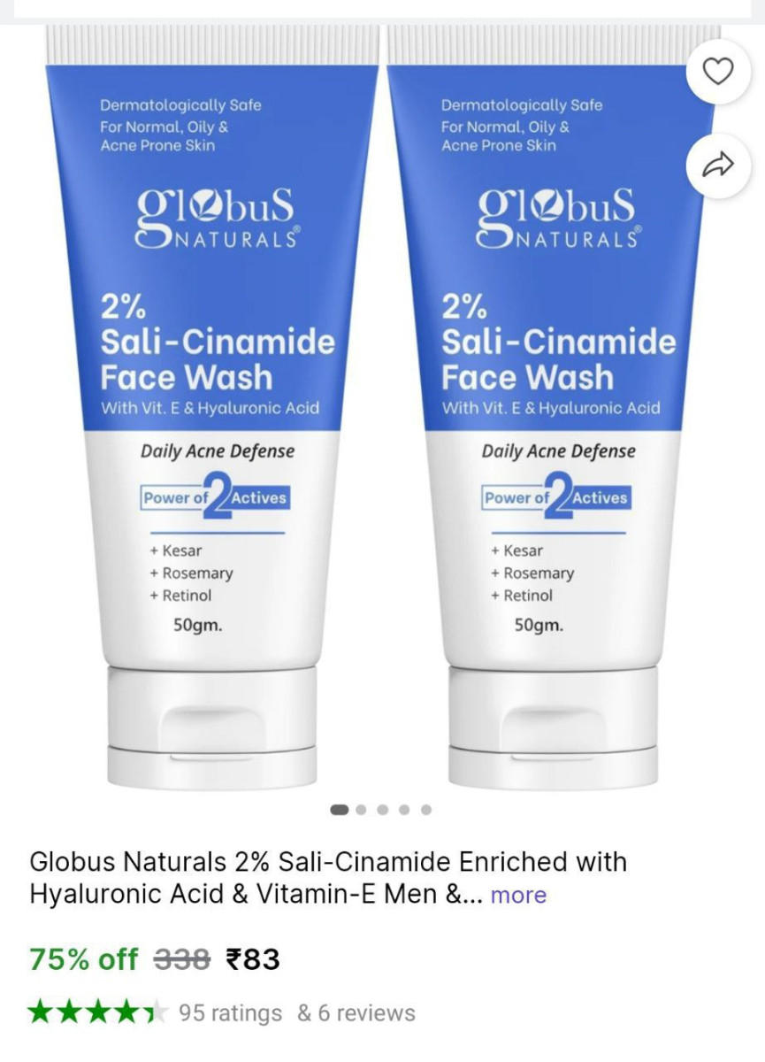 Shopsy Globus Naturals 2 Sali-cinamide Face Wash 83 – Best Price in India