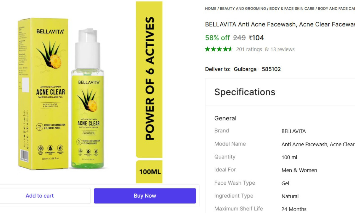 Bellavita Anti Acne Facewash (100 Ml) 104more More Deals Click Here Must Re