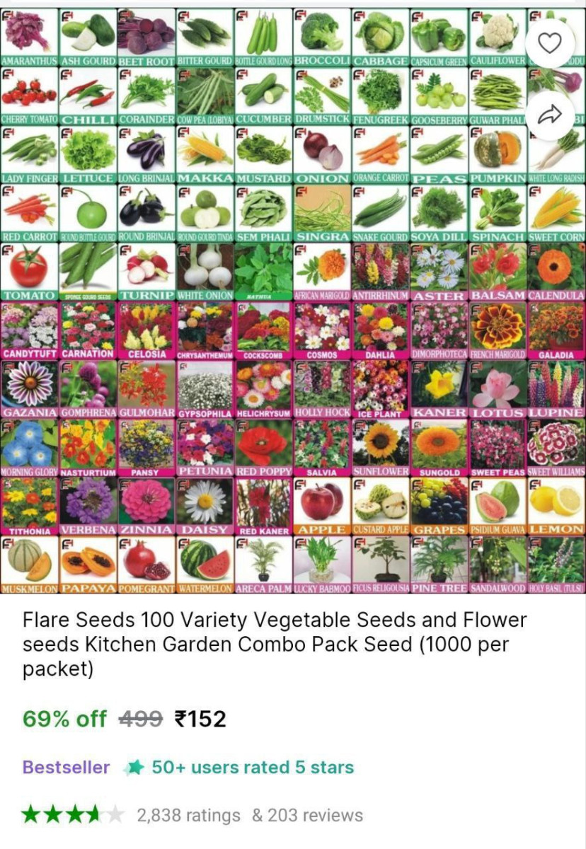 Variety Vegetable Seeds And Flower Seeds Combo Pack 152 – Best Price in Ind