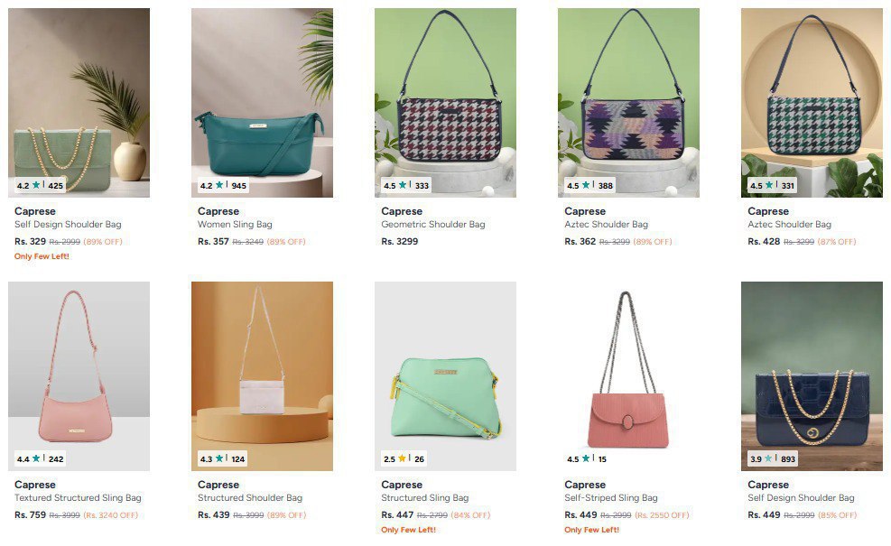 Myntra 89 On Caprese Handbags Link – Best Price in India