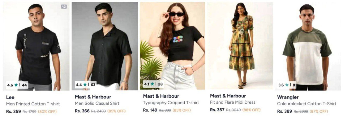 Myntra Loot 87 On Wrangler Clothing Lee 89 On Mast Harbour Clothing Womens 