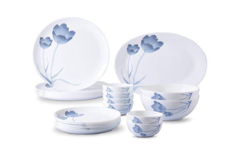 Larah By Borosil - Moon Series Tulip 21 Pieces Opalware Dinner Set White 14