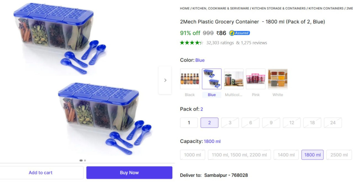 Plastic Grocery Container - 1800 Ml (pack Of 2) 86 – Best Price in India