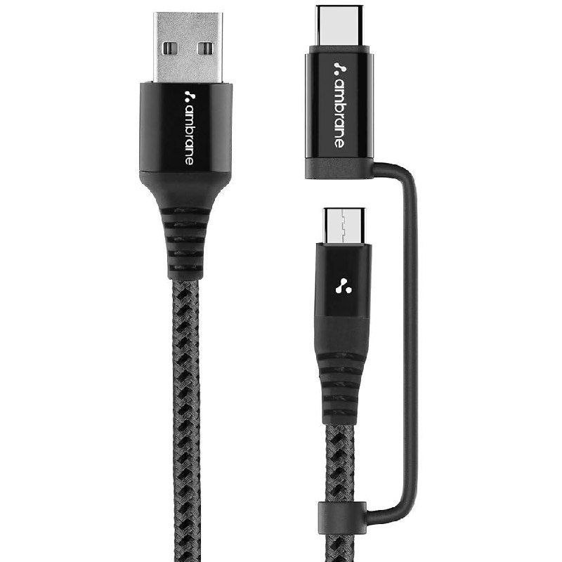 Ambrane 2 In 1 Type-c Micro Usb Cable With 3a Fast Charging Mobile Cable – 