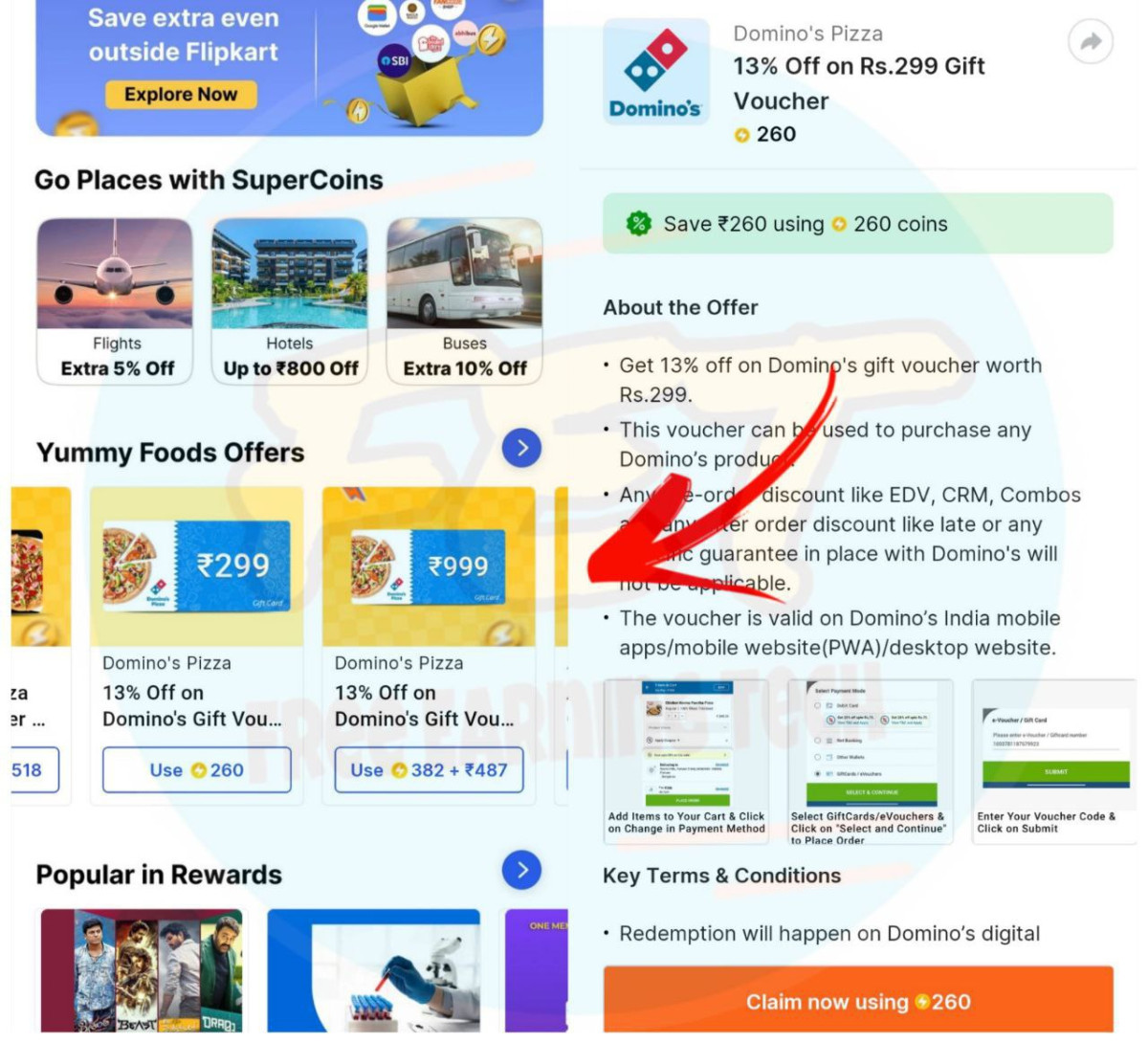 Flipkart Use 100 Supercoins - Get Food Vouchers For Go To Flipkart App Tap 
