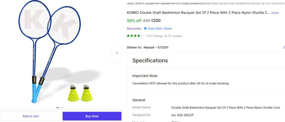 Shopsy Badminton Kit (2 Racket 2 Cocks) Starts 200 – Best Price in India