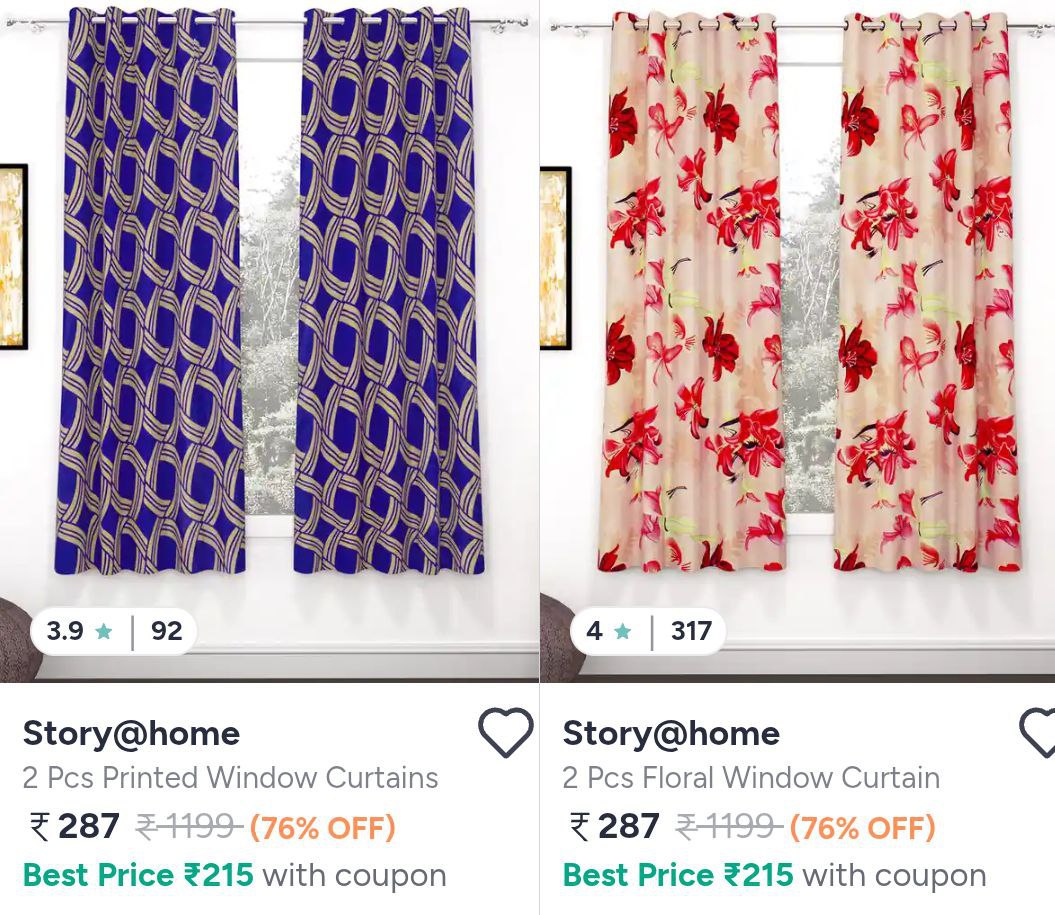 Myntra 76 On Window Curtains (pack Of 2) From Rs 287 Link – Best Price in I