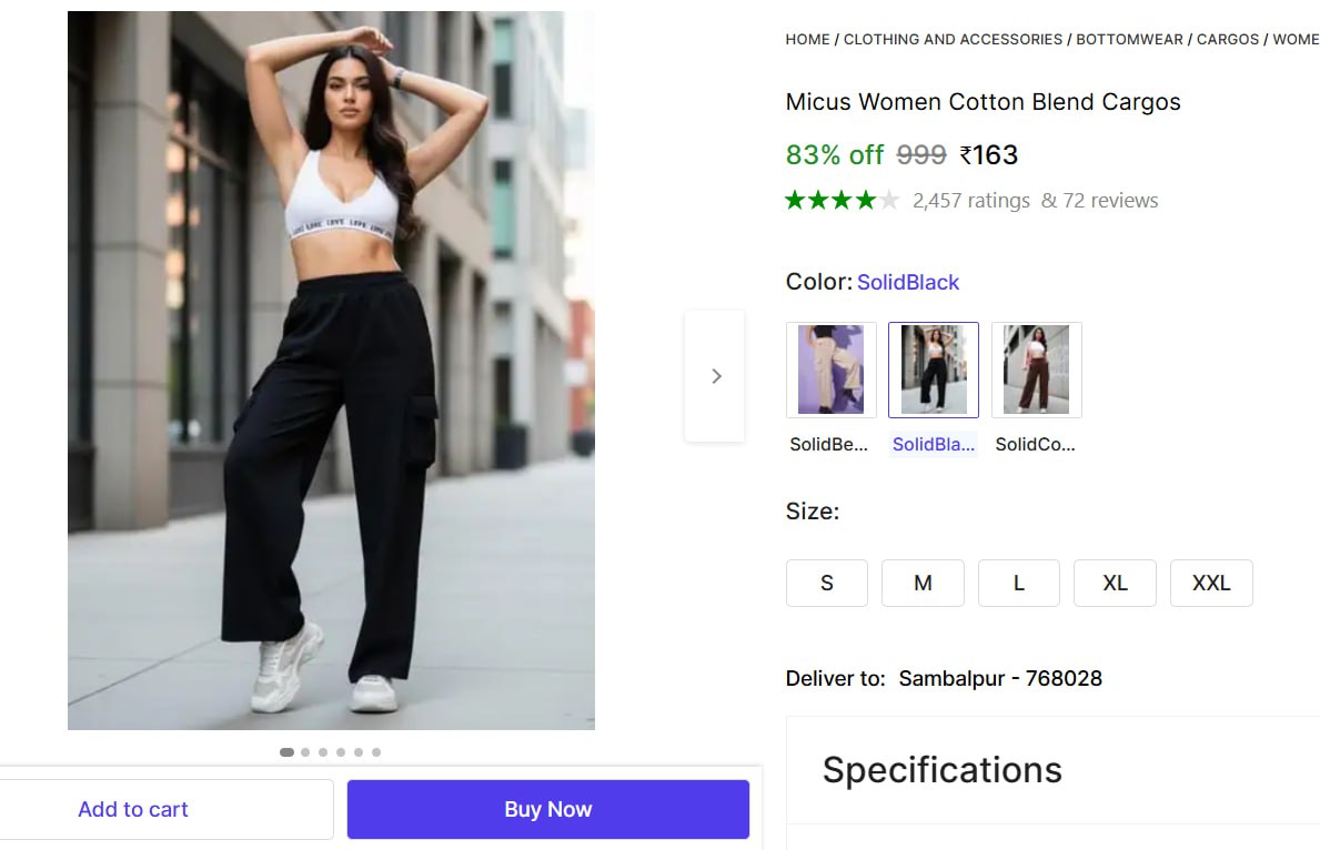 Women Cotton Blend Cargos 163 – Best Price in India