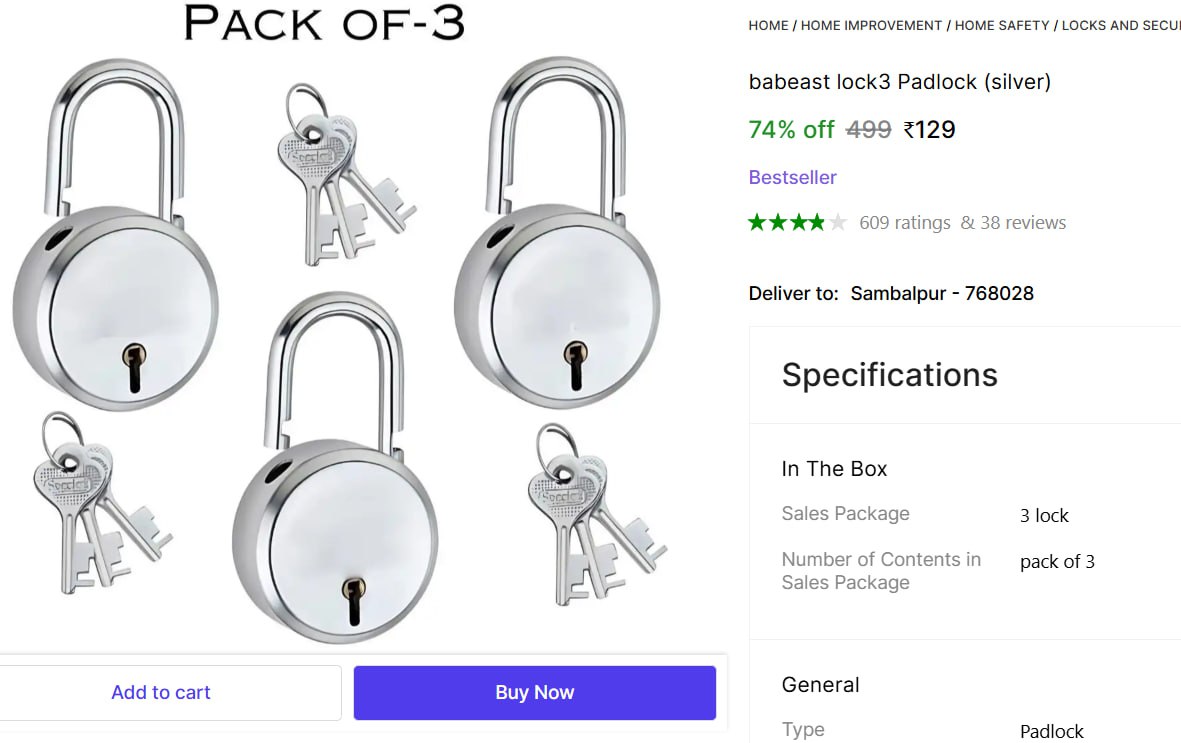 Padlock Pack Of 3 129 – Best Price in India
