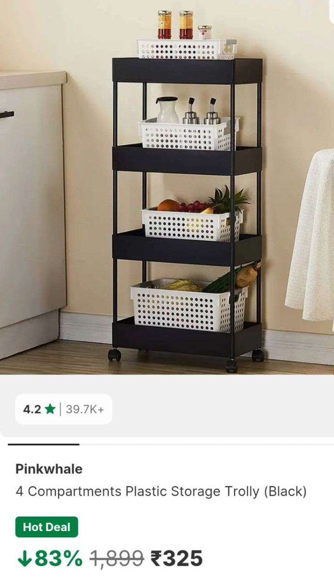 Flipkart Pinkwhale 4-compartment Storage Trolley Just 325 – Best Price in I