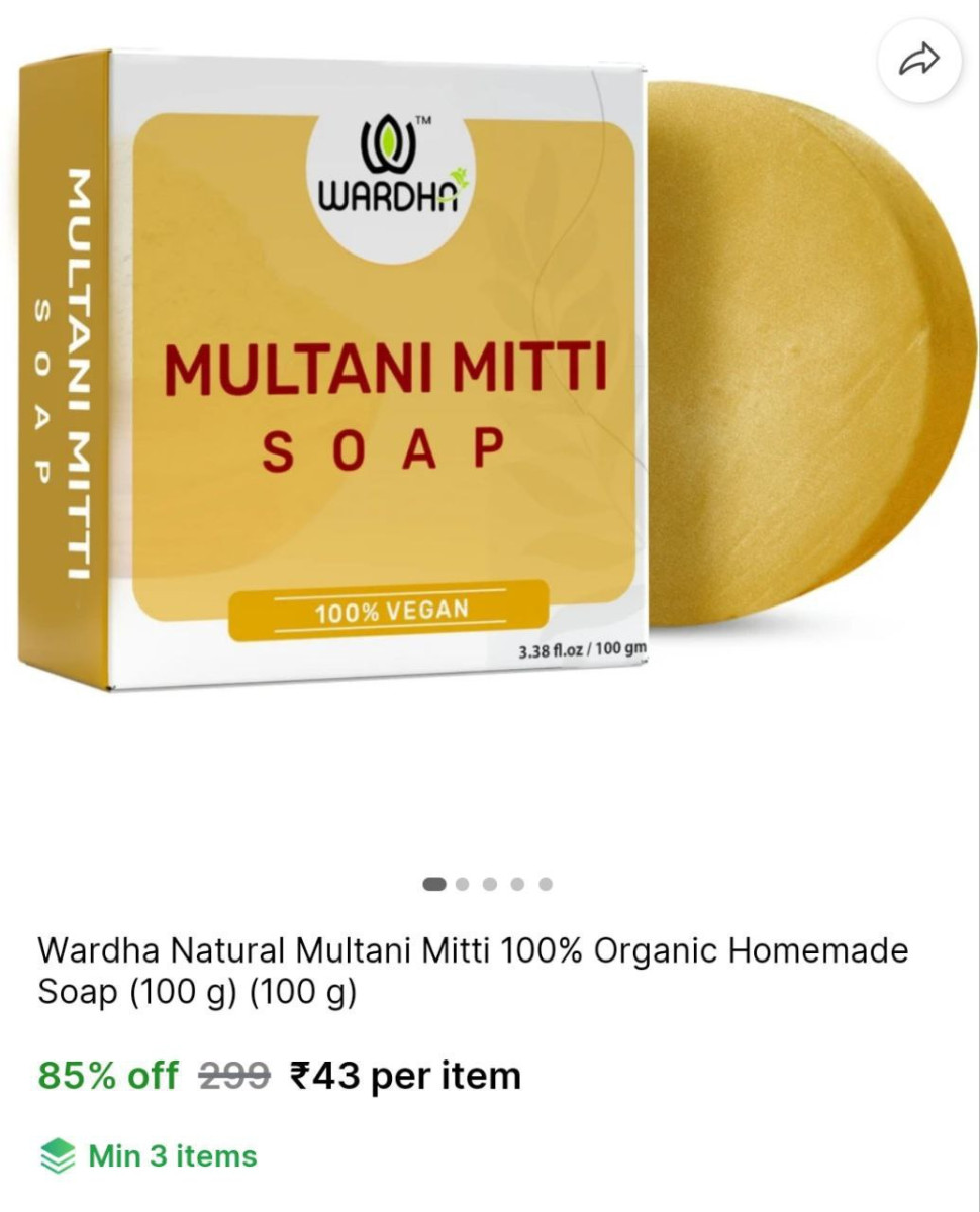 Multani Mitti 100 Organic Homemade Soap (100 G) 43 Check Min Buy Quantity –
