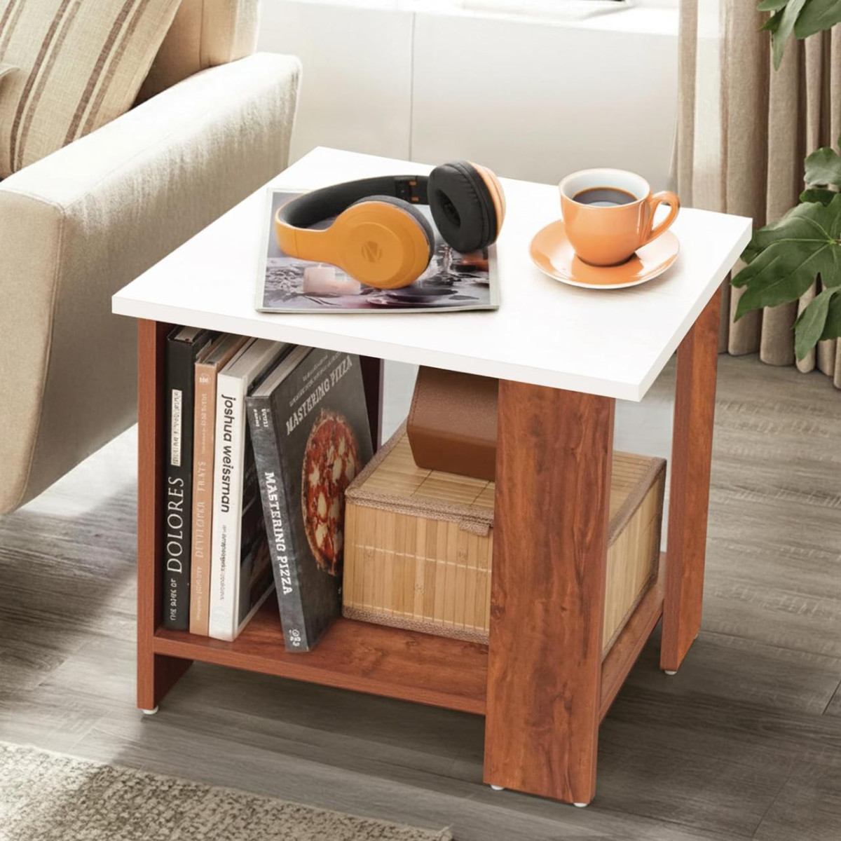 About Space Wooden Side Table - Night Stand End Table Organiser (white Oak 