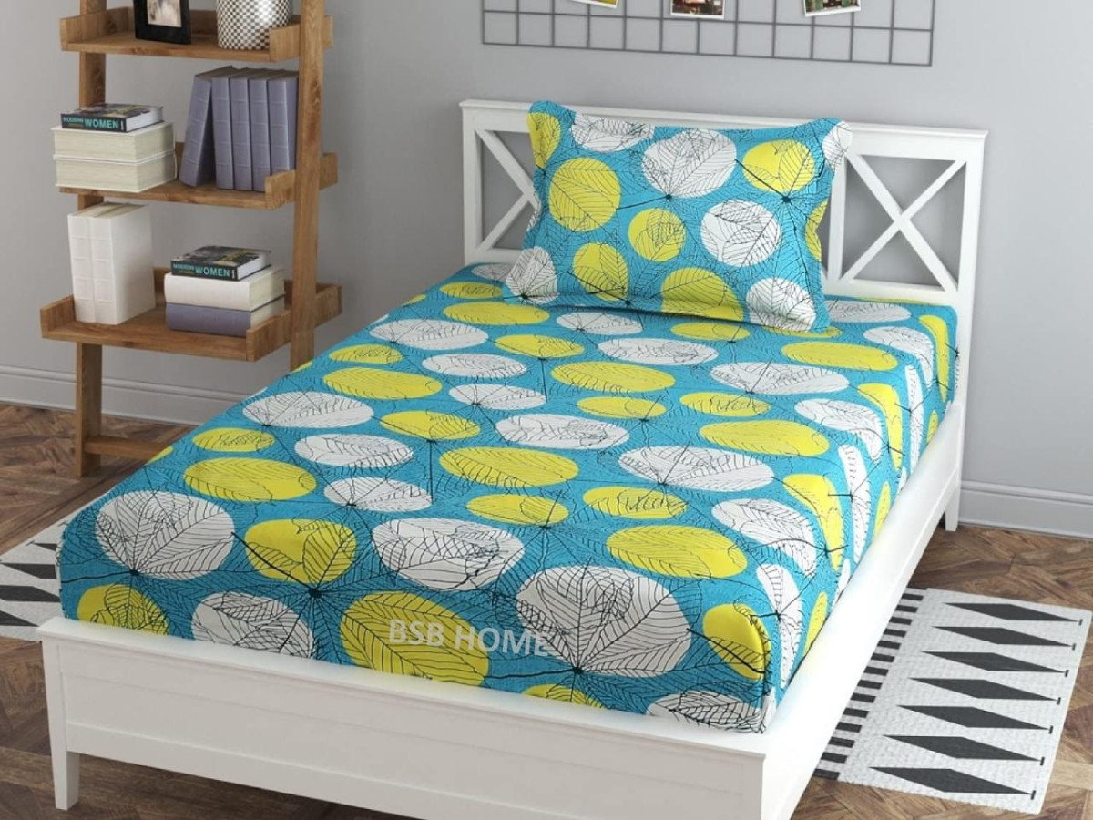 Bsb Home Glace Cotton Large Leaf Print Mix N Match Single Bed Sheet With 1 