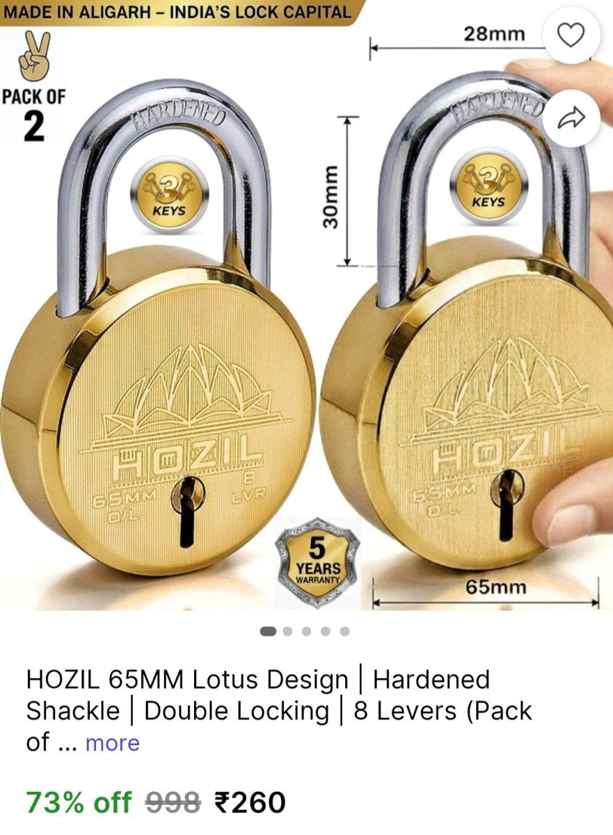 (pack Of 2) Double Locking 8 Levers Padlock 260 – Best Price in India