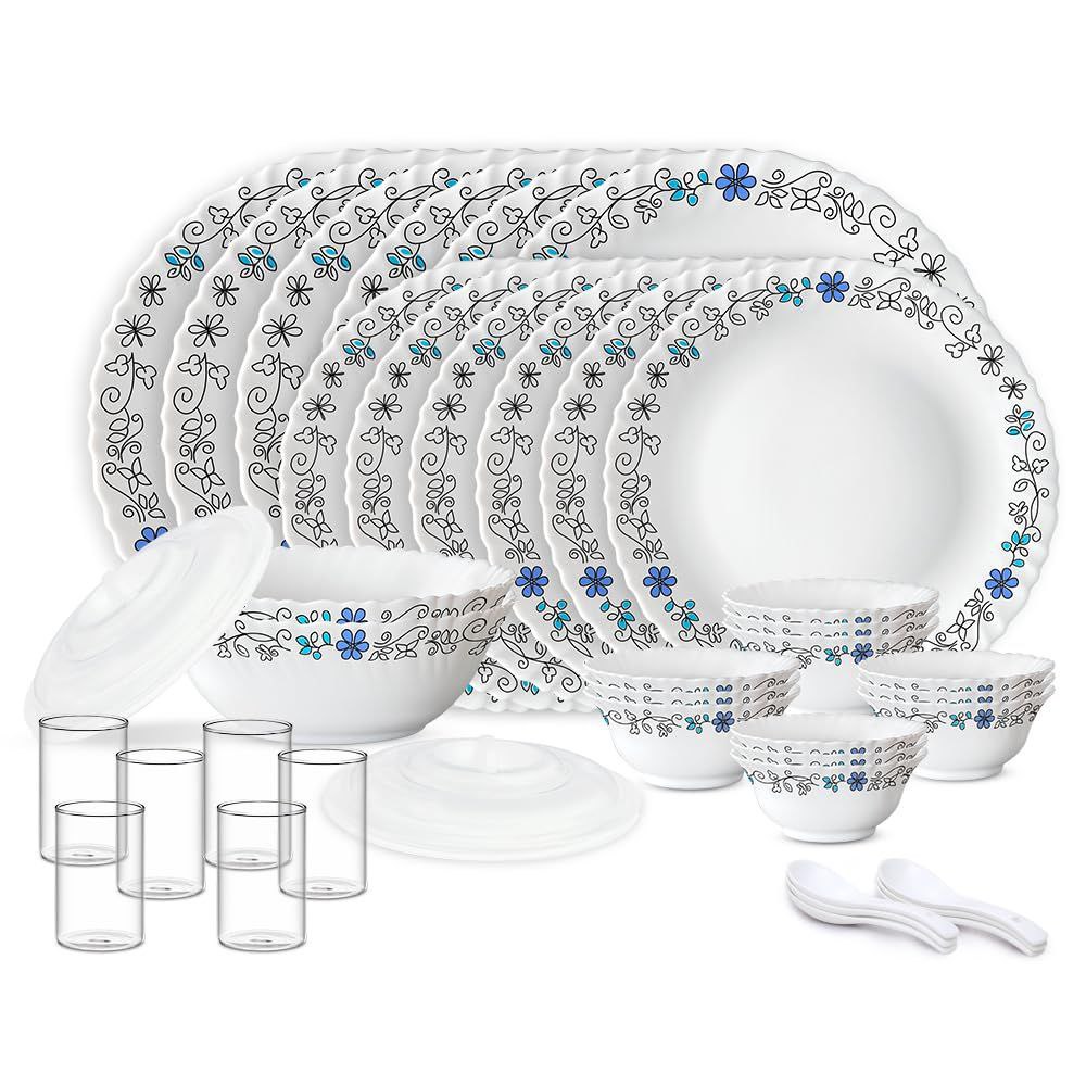Grab 2 099larah By Borosil Silk Series Blue Iris Opalware Dinner Set With V